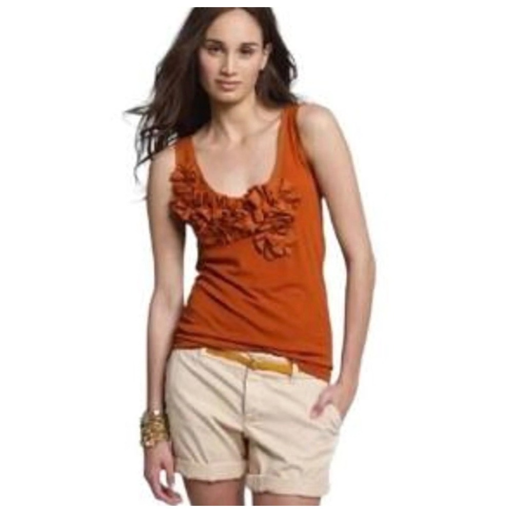 J.Crew Womens Ruffle Front Tank Top Burnt Orange Rust‎ Cotton Y2K Scoop Neck S